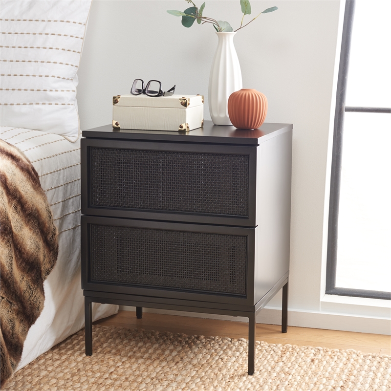 Safavieh Zadie Wood and Iron 2 Drawer Nightstand in Black