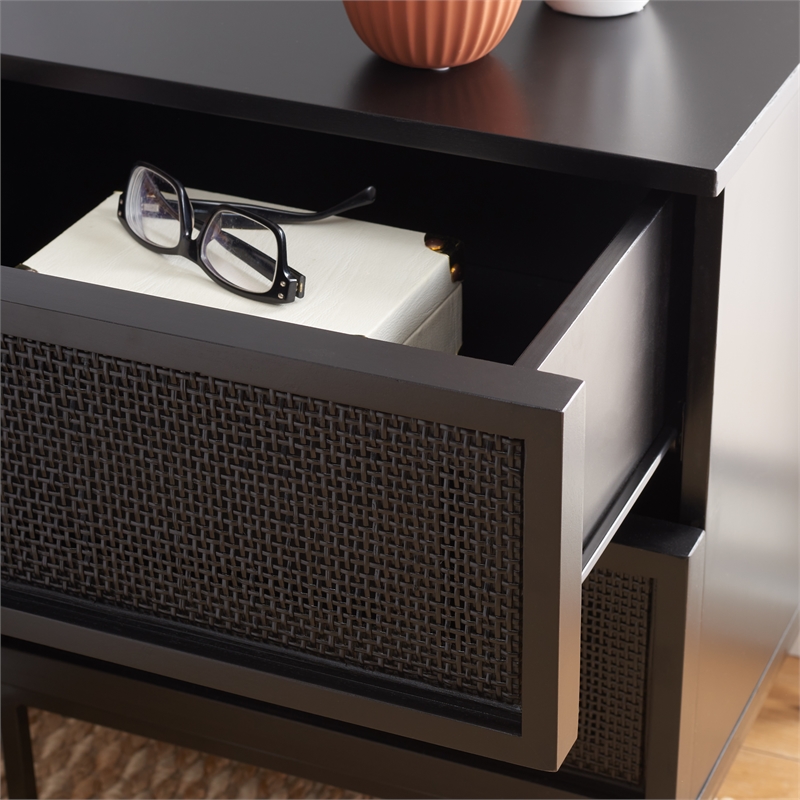 Safavieh Zadie Wood and Iron 2 Drawer Nightstand in Black
