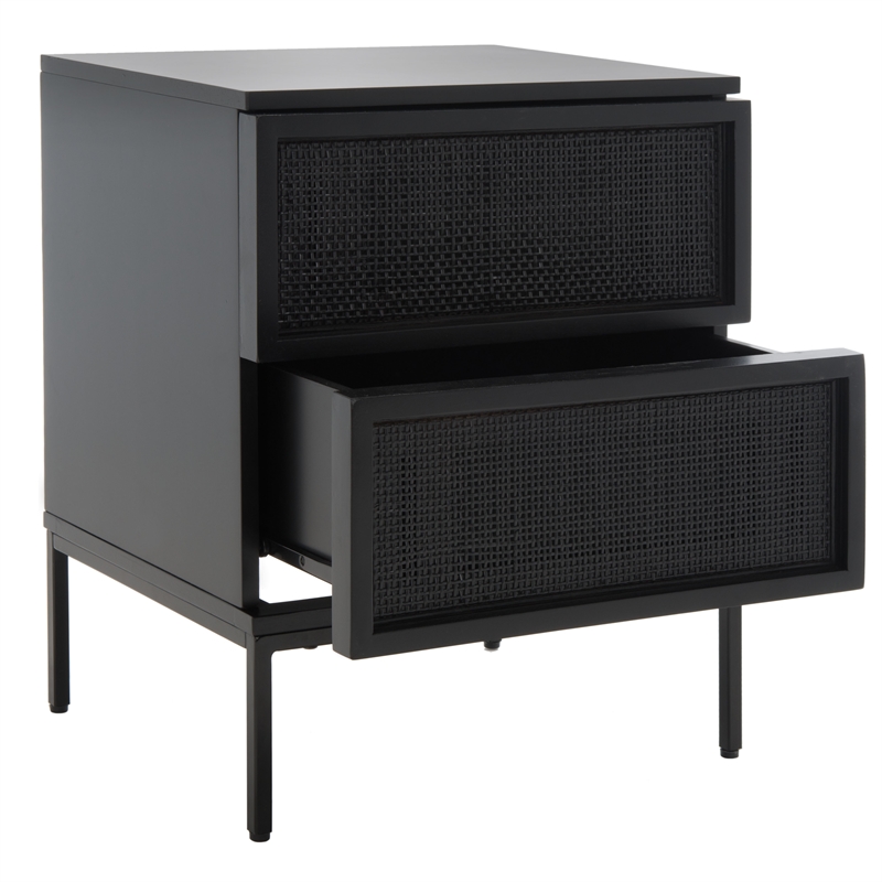 Safavieh Zadie Wood and Iron 2 Drawer Nightstand in Black