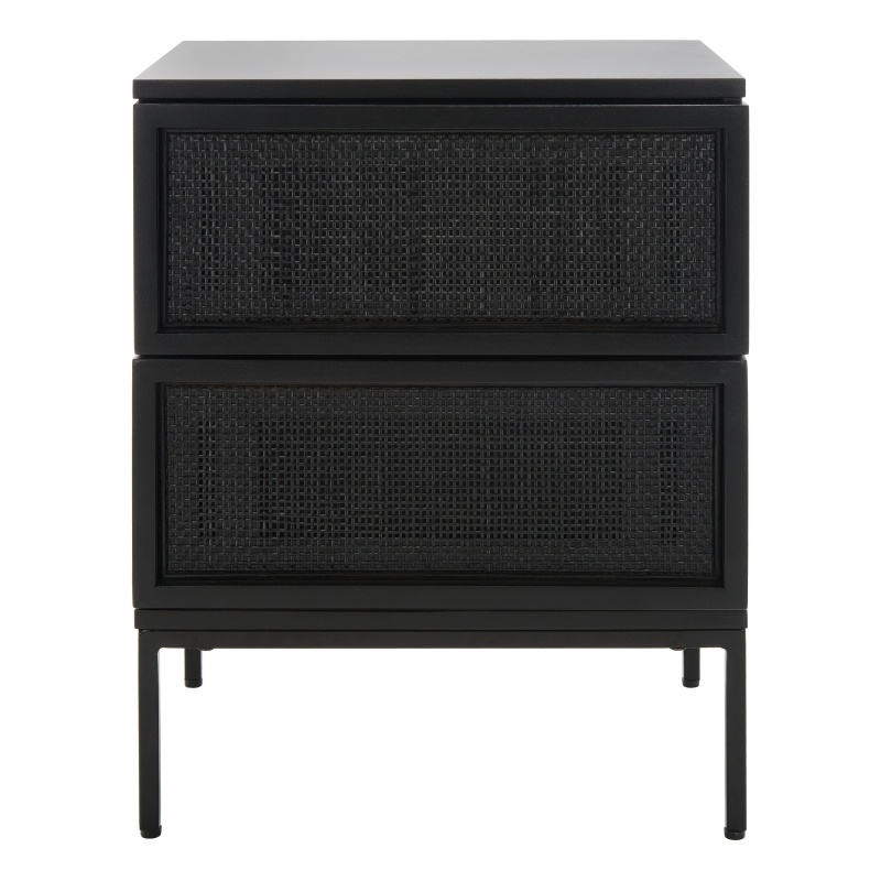 Safavieh Zadie Wood and Iron 2 Drawer Nightstand in Black