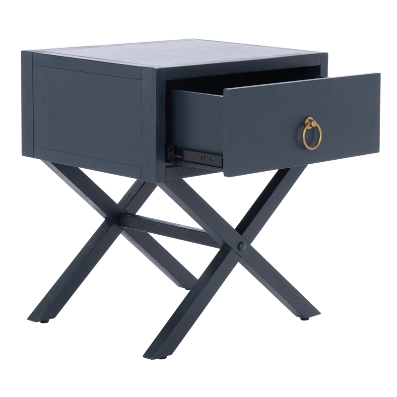 Safavieh Sadie Metal and Wood 1 Drawer Nightstand  in Navy