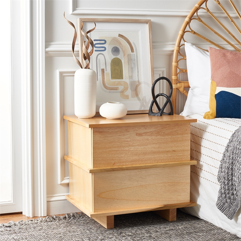 Safavieh Rodney Metal and Wood 2 Drawer Nightstand  in Natural