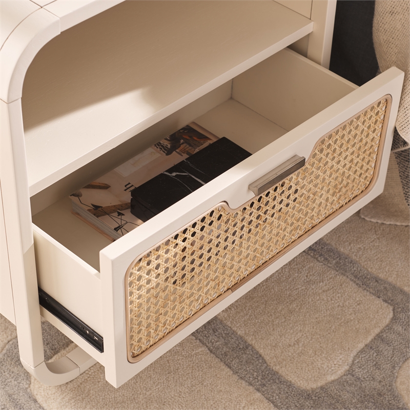 Safavieh Yates Metal and Wood 1 Drawer Nightstand in White / Natural