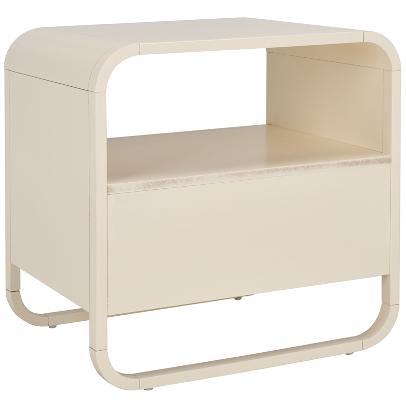 Safavieh Yates Metal and Wood 1 Drawer Nightstand in White / Natural