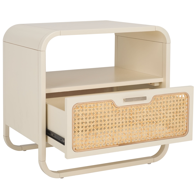Safavieh Yates Metal and Wood 1 Drawer Nightstand in White / Natural