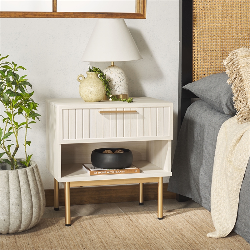 Safavieh Axelle Wood and Metal 1 Drawer Nightstand  in White / Gold