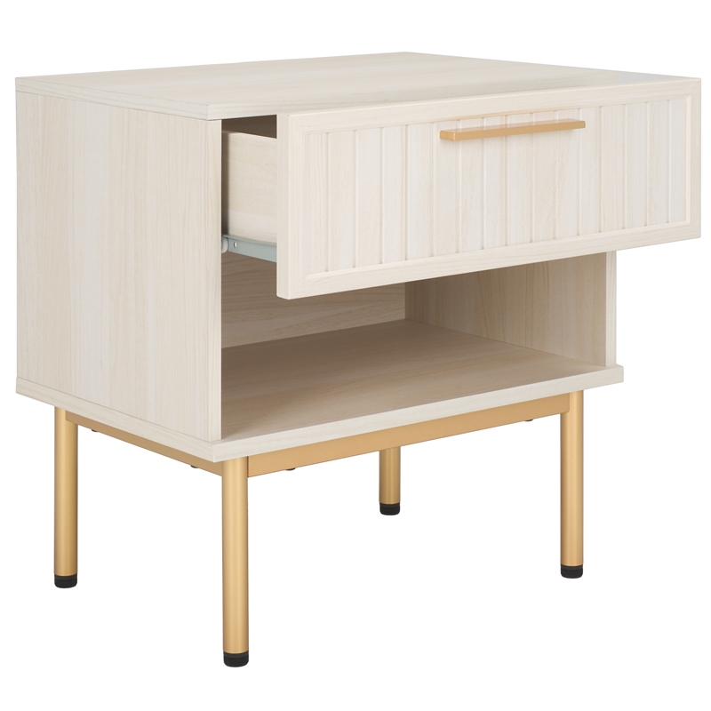 Safavieh Axelle Wood and Metal 1 Drawer Nightstand  in White / Gold