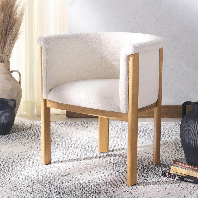 Safavieh Katemarie Metal and Wood Boucle Arm Chair in Ivory / Natural