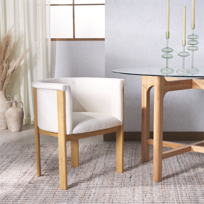 Safavieh Katemarie Metal and Wood Boucle Arm Chair in Ivory / Natural