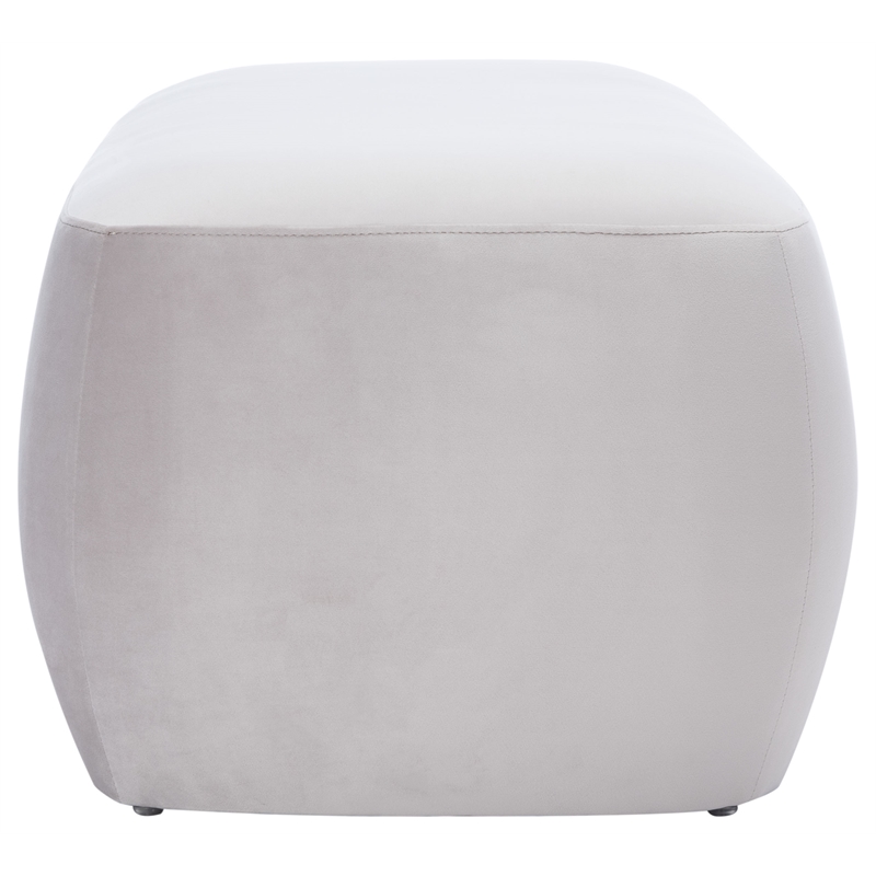 Safavieh Whitley Wood and Velvet Rectangular Ottoman in Gray / Beige
