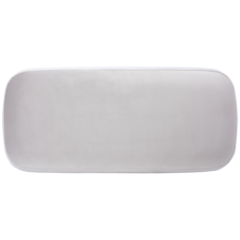 Safavieh Whitley Wood and Velvet Rectangular Ottoman in Gray / Beige