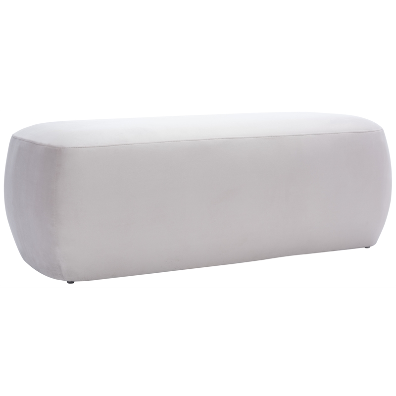 Safavieh Whitley Wood and Velvet Rectangular Ottoman in Gray / Beige