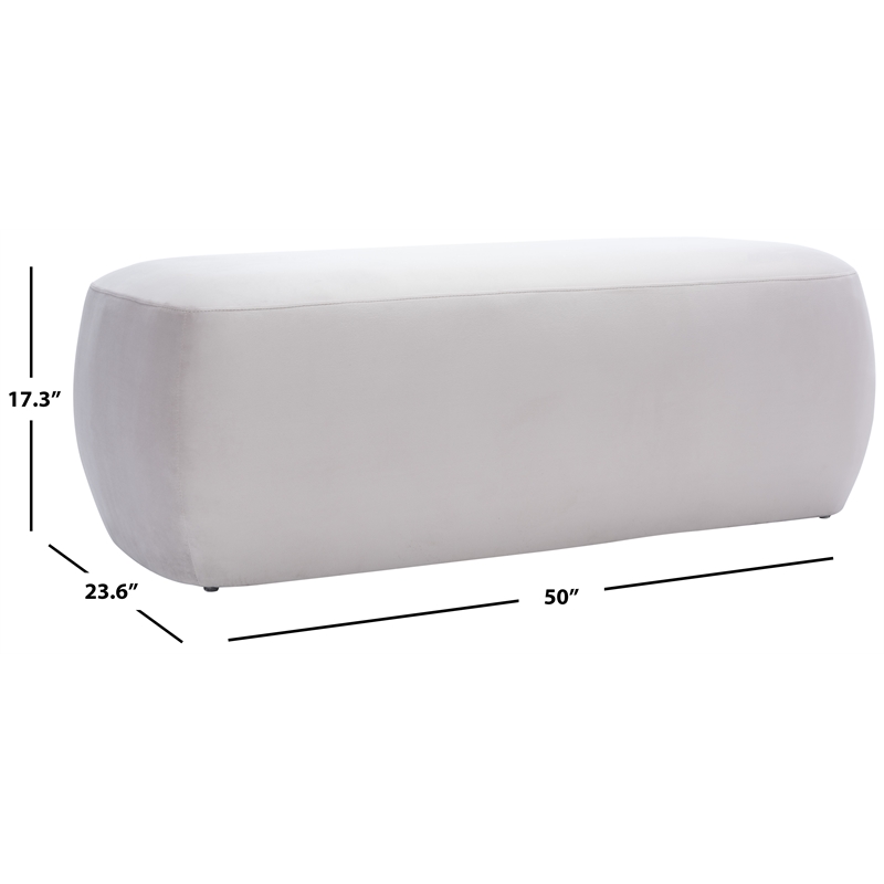 Safavieh Whitley Wood and Velvet Rectangular Ottoman in Gray / Beige