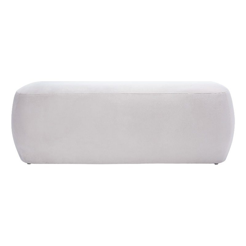 Safavieh Whitley Wood and Velvet Rectangular Ottoman in Gray / Beige