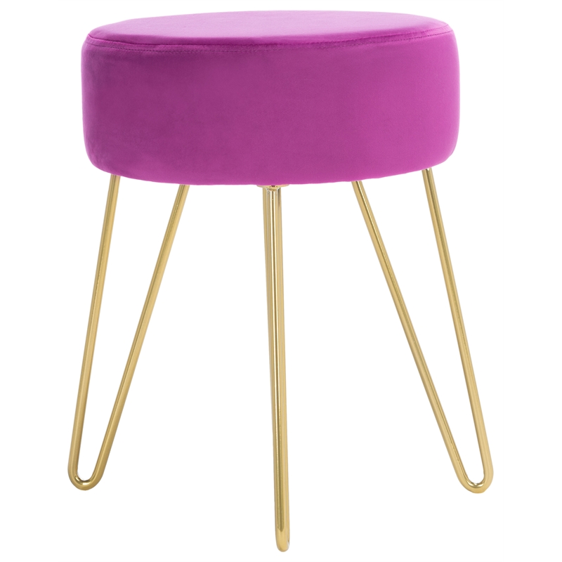 Safavieh Abrea Velvet and Wood  Round Ottoman  in Gold