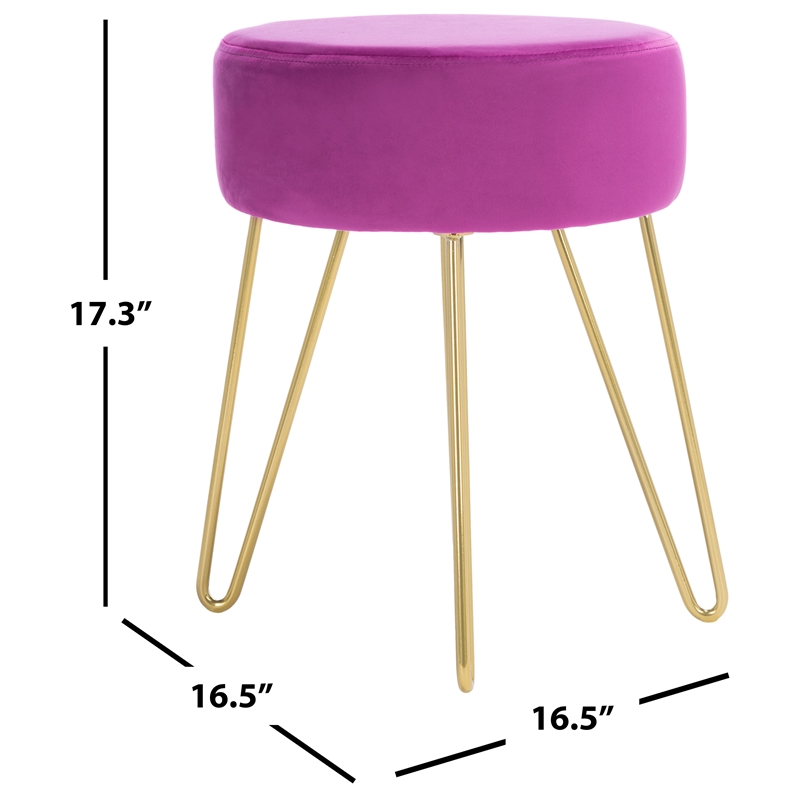 Safavieh Abrea Velvet and Wood  Round Ottoman  in Gold