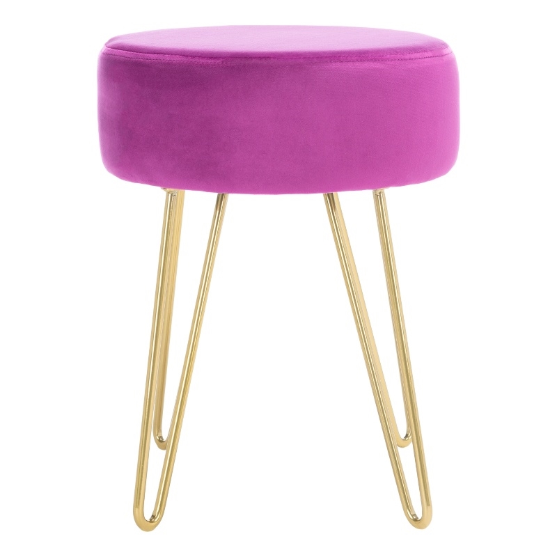 Safavieh Abrea Velvet and Wood  Round Ottoman  in Gold