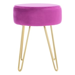 Safavieh Abrea Velvet and Wood  Round Ottoman  in Gold