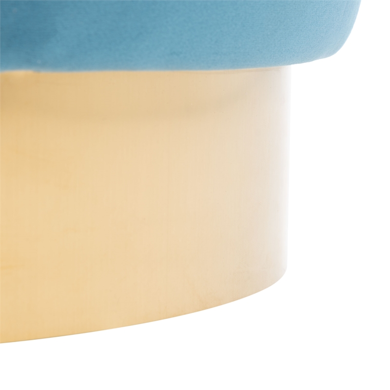Safavieh Azai Velvet and Wood Round Ottoman in Blue / Gold