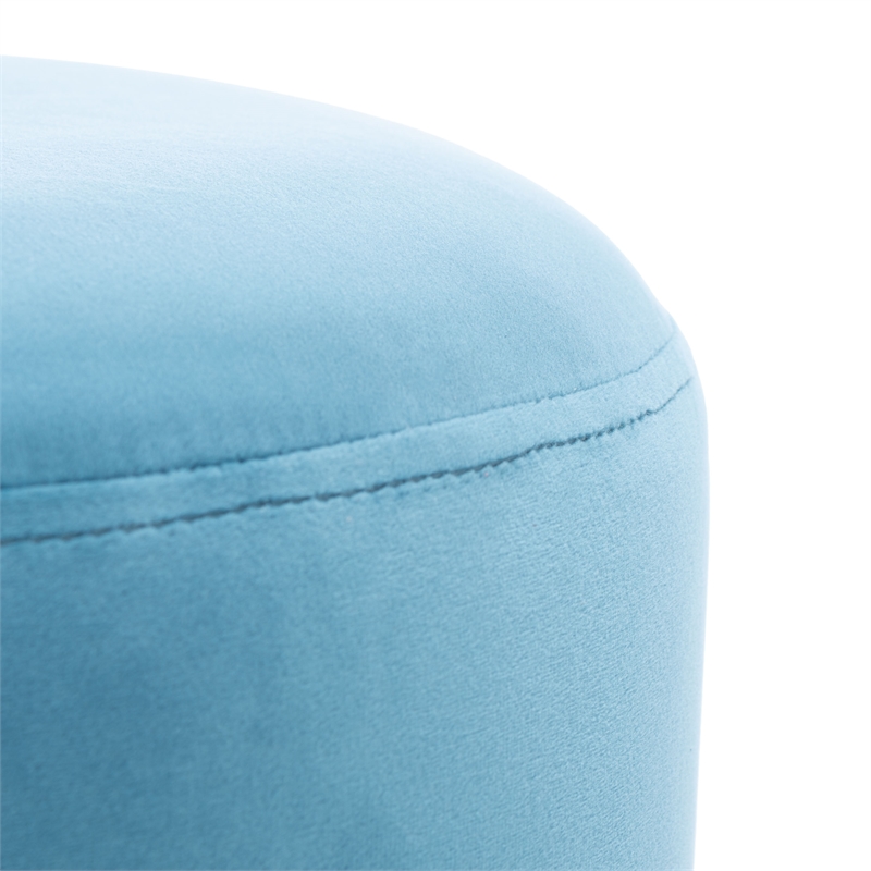 Safavieh Azai Velvet and Wood Round Ottoman in Blue / Gold