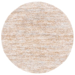 Safavieh Berber Shag 8'-0&quot x 8'-0&quot Polyester Power Loomed Rug in Ivory / Gold