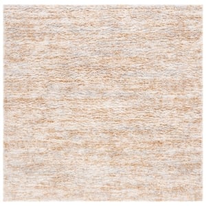 Safavieh Berber Shag 8'-0&quot x 8'-0&quot Polyester Power Loomed Rug in Ivory / Gold