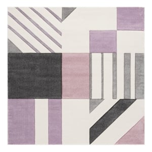 Safavieh Hollywood 6'-7&quot x 6'-7&quot Polypropylene Power Loomed Rug in Ivory /Purple