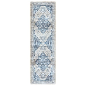 Safavieh Kitchen Mat 100 1'-6&quot x 5'-0&quot  Power Loomed Rug in Beige / Blue