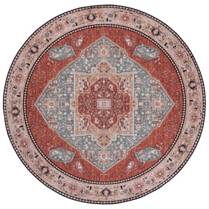 Safavieh Tucson 4'-0&quot x 4'-0&quot Polyester Power Loomed Rug in Aqua / Rust