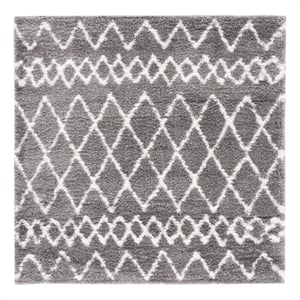 Safavieh Berber Shag 5'-1&quot x 5'-1&quot Jute Power Loomed Rug in Light Gray / Cream