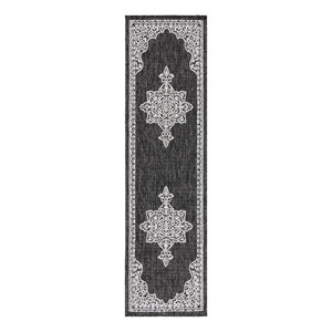 Safavieh Beach House 2'-2&quot x 6'-0&quot Polyester Power Loomed Rug in Charcoal /Ivory
