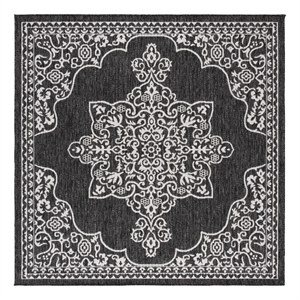 Safavieh Beach House 6'-7&quot x 6'-7&quot Polyester Power Loomed Rug in Charcoal /Ivory