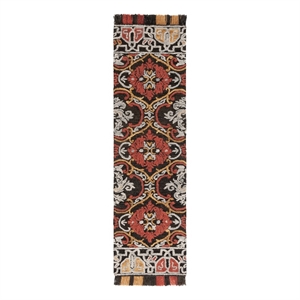Safavieh Blossom 2'-3&quot x 8'-0&quot Wool and Cotton Hand Tufted Rug in Charcoal / Red