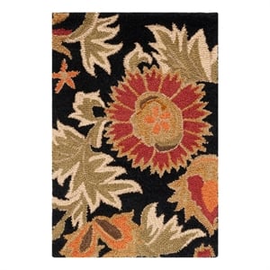 Safavieh Blossom 2'-6&quot x 4'-0&quot Wool and Cotton Hand HookedRuginBlack/Multi-Color