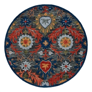 Safavieh Blossom 6'-0&quot x 6'-0&quot Wool and Cotton Tufted Rug in Charcoal / Orange