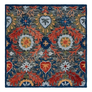 Safavieh Blossom 6'-0&quot x 6'-0&quot Wool and Cotton Tufted Rug in Charcoal / Orange