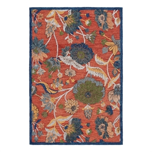 Safavieh Blossom 4'-0&quot x 6'-0&quot Wool and Cotton Tufted Rug in Orange / Blue