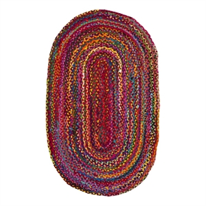 Safavieh Braided 4'-0&quot x 6'-0&quot Cotton Hand Woven Rug in Red / Multi-Color