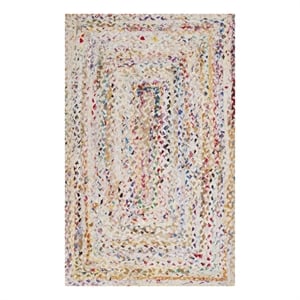 Safavieh Braided 2'-6&quot x 4'-0&quot Cotton Hand Woven Rug in Ivory / Multi-Color