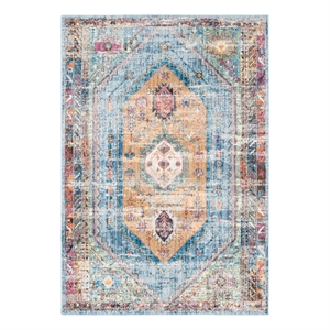 Safavieh Bristol 4'-0&quot x 6'-0&quot Polyester Power Loomed Rug in Blue / Camel