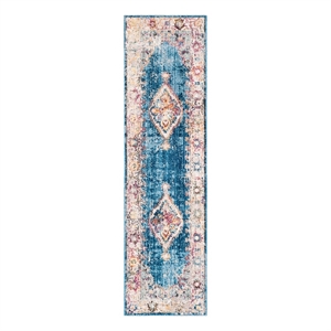 Safavieh Bristol 2'-3&quot x 12'-0&quot Polyester Power Loomed Rug in Blue / Ivory