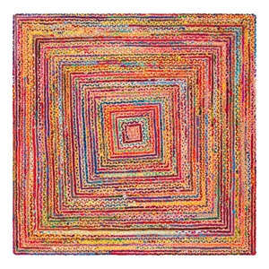 Safavieh Cape Cod 5'-0&quot x 5'-0&quot Jute and Cotton Hand Woven Rug inRed/Multi-Color