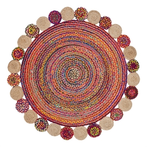 Safavieh Cape Cod 5'-0&quot x 5'-0&quot Cotton and Jute Hand Woven Rug inRed/Multi-Color