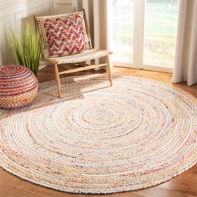 Safavieh Cape Cod 7' X 7' Jute and Cotton Hand Woven Rug in Beige / Multi-Color
