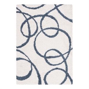 Safavieh Calico Shag 6'-7&quot x 9'-0&quot Polyester Power Loomed Rug in Ivory / Blue