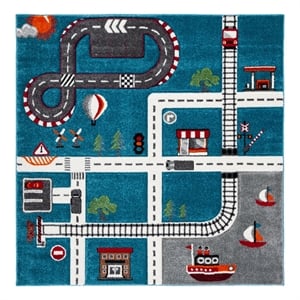 Safavieh Carousel Kids 100 8'-0&quot x 8'-0&quot Power Loomed Rug in Turquoise / Ivory
