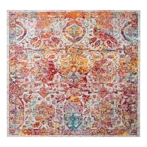 Safavieh Crystal 7'-0&quot x 7'-0&quot Power Loomed Rug in Light Blue / Orange