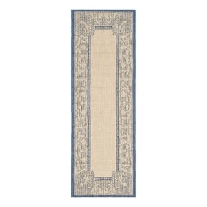 Safavieh Courtyard 2'-3&quot x 10'-0&quot Polyester Power Loomed Rug in Natural / Blue