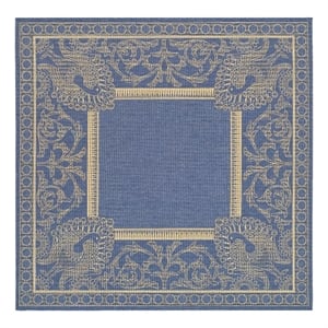 Safavieh Courtyard 7'-10&quot x 7'-10&quot Polyester Power Loomed Rug in Blue / Natural