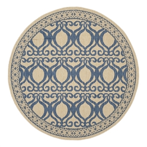 Safavieh Courtyard 6'-7&quot x 6'-7&quot Polyester Power Loomed Rug in Natural / Blue